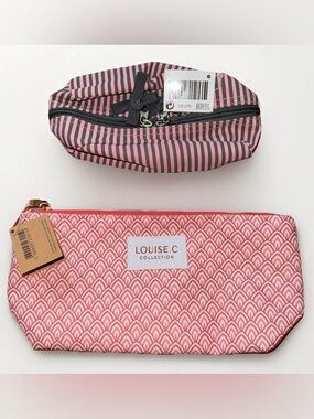 2piece Makeup Bag Cute Cosmetic Travel Toiletry Bag Set Pink Striped Graphic New